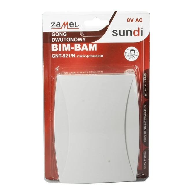 Gong dwutonowy BIM‑BAM 8V z wyłącznikiem szary GNT‑921/N‑SZR SUN10000152