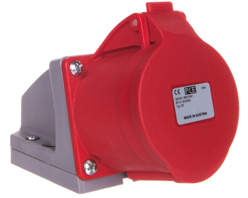 Gniazdo stałe 32A 7P 400V czerwone IP44 127‑6V