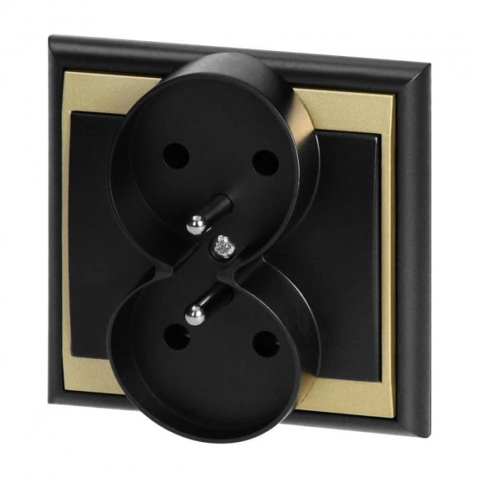 Gniazdo podwójne p/t 2x2P+Z Luna, 16A, 250V, PT‑6LR, czarny/złoty,OR‑OE‑7606/BC