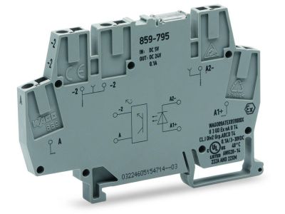 Złączka z optoseparatorem 5/24V DC/100mA/10kHZ, do niskich mocy łączeniowych, szara | 859-795 Wago