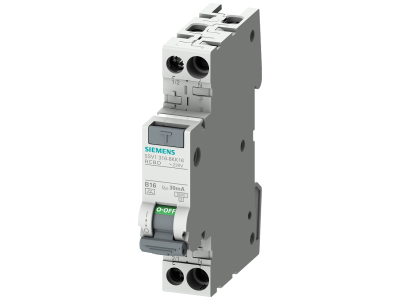 Kompaktowy wyłącznik różnicowo-nadprądowy kombinowany RCBO 1+N w jednym module 6kA typ A 30mA C4 | 5SV1316-7KK04