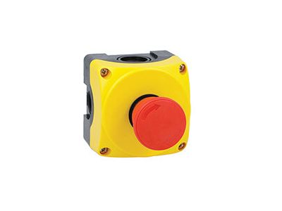 Żółta obudowa LPZP1A5 z przyciskiem grzybkowym LPCB6344, odblokowanie przez obrót, 1NC | LPZP1B5602 Lovato Electric